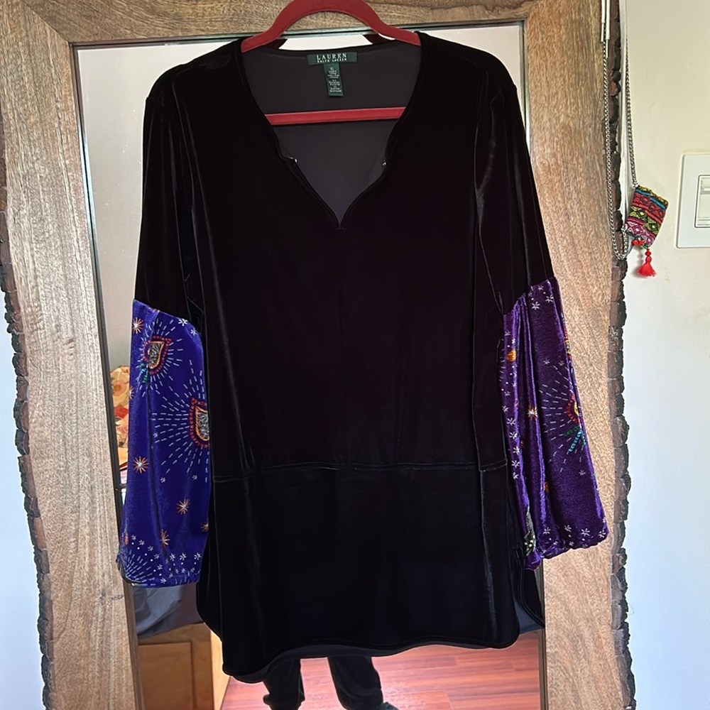 Velour RL blouse with handmade sleeve from Farmrio fabric